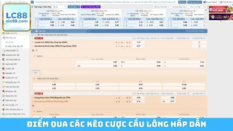 Điểm qua các kèo cược cầu lông hấp dẫn